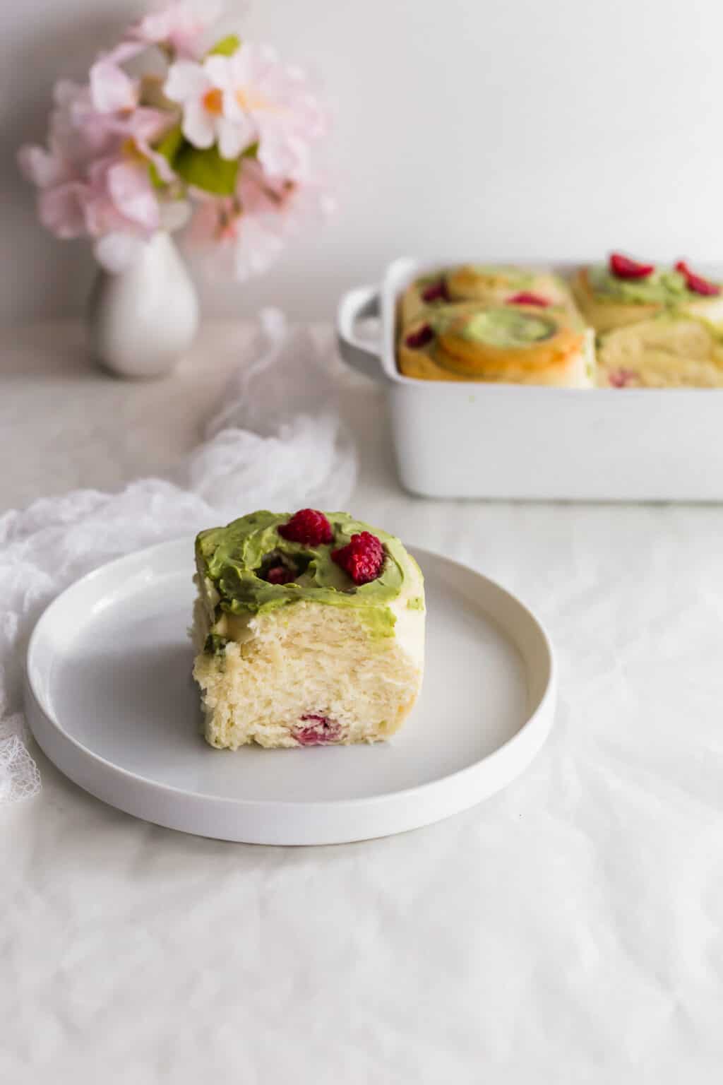 Matcha Raspberry Slice Matcha Raspberry Cream Cheese Rolls | Sift & Simmer