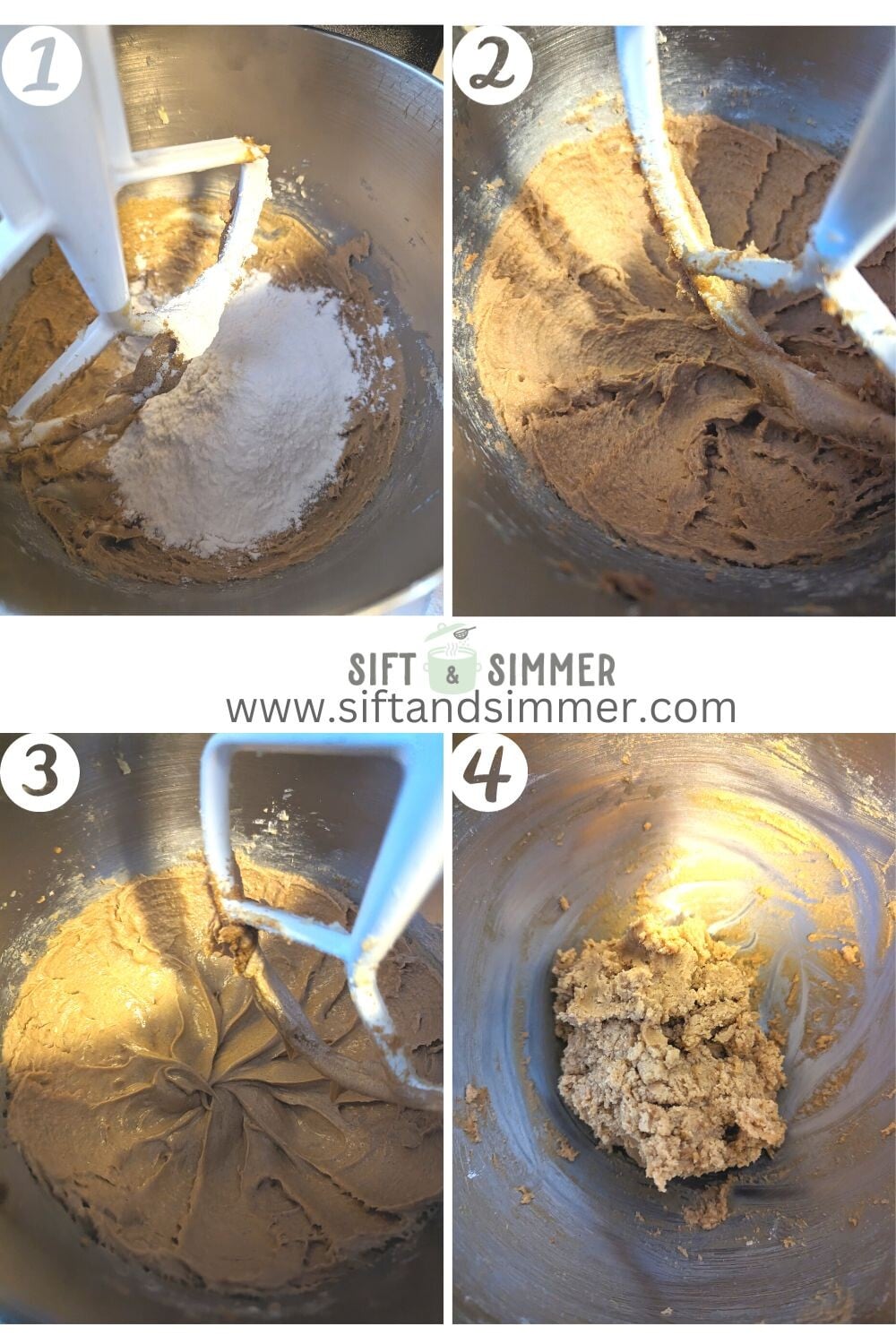 Step by step photos on how to make tahini miso cookies, with number overlay.