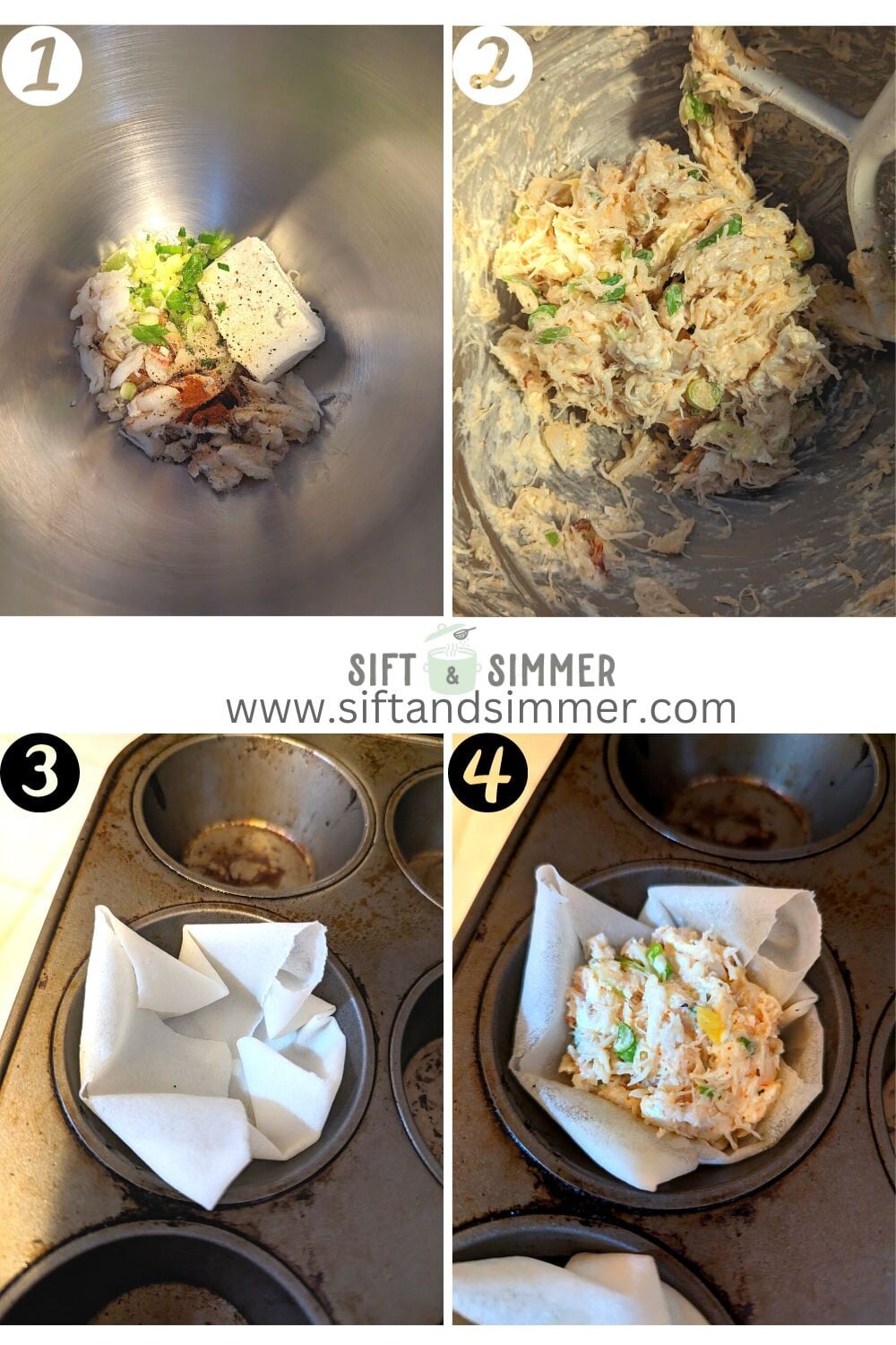 Step by step photos on how to make baked crab rangoons, with number overlay.