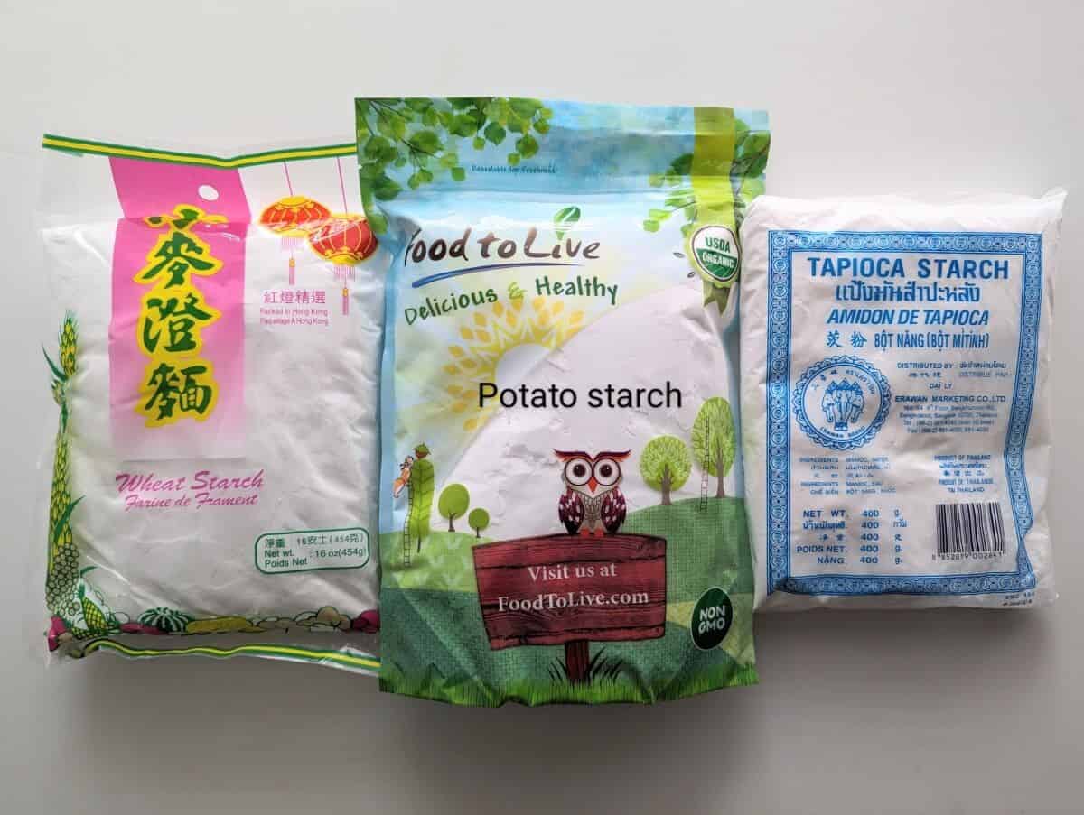 Packages of ingredients for making shrimp har gow dumplings.