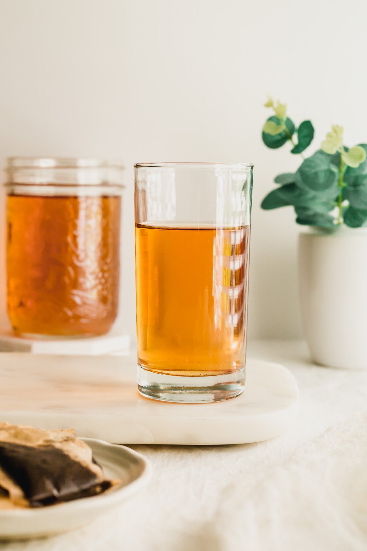A glass of col brew black tea.