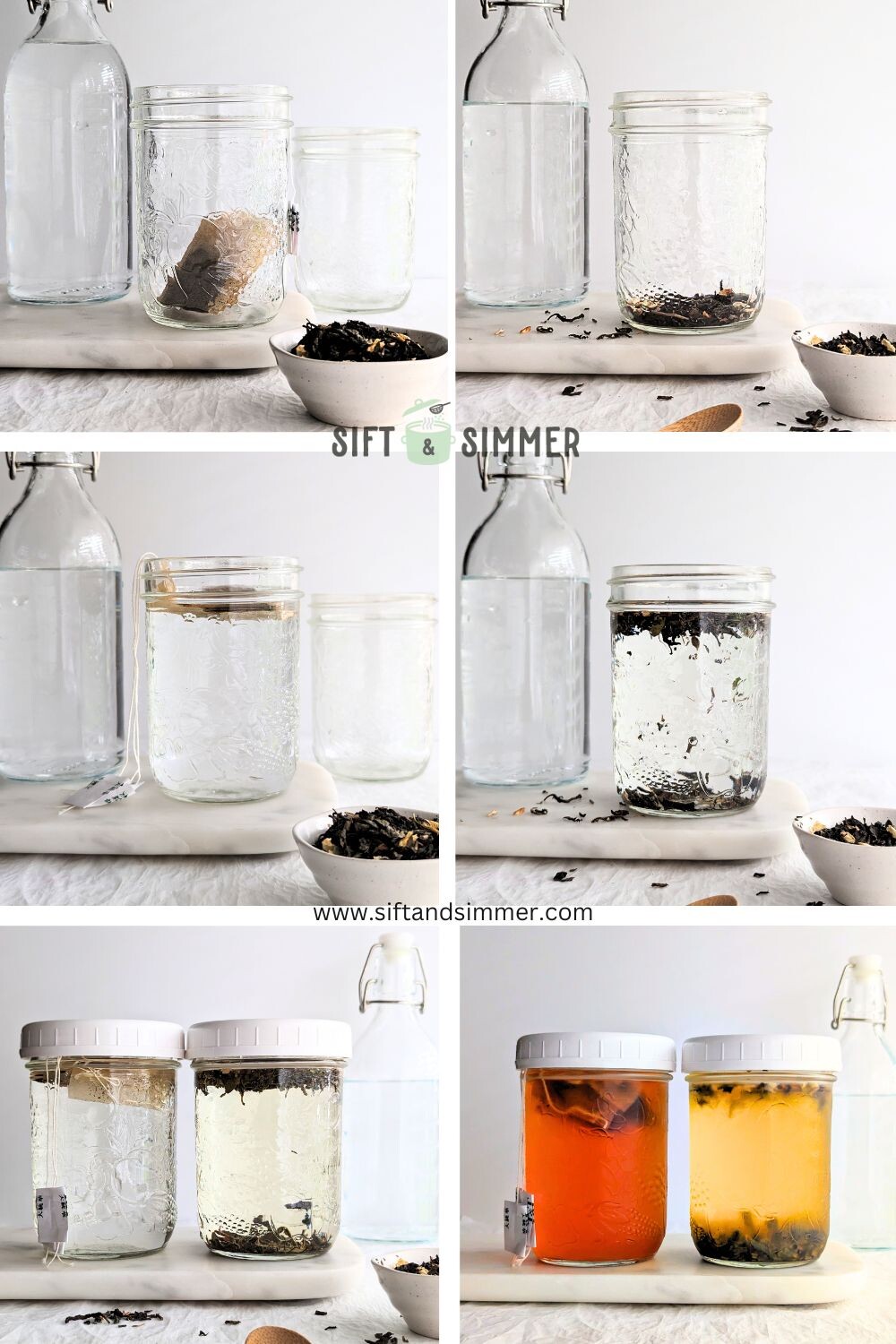 Step by step photos on how to make cold brew iced tea.