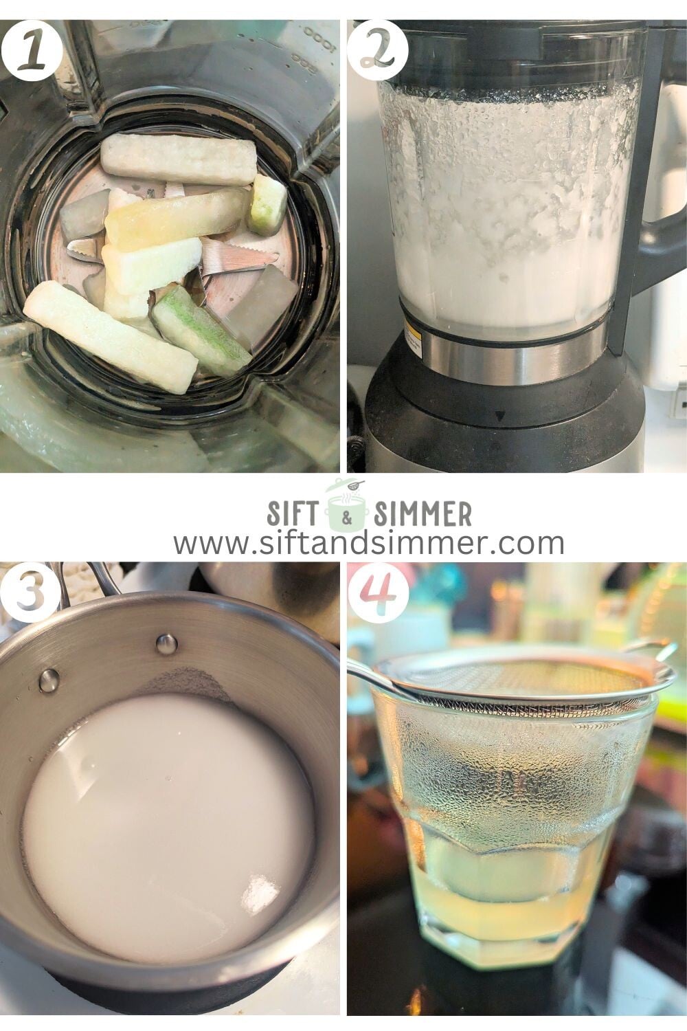 Step by step photos on how to make wintermelon syrup, with number overlay.