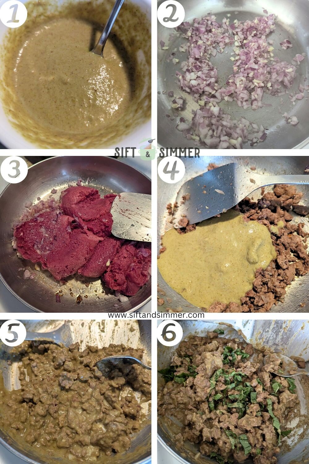 Step by step photos on how to make Thai green curry chicken, with number overlay.