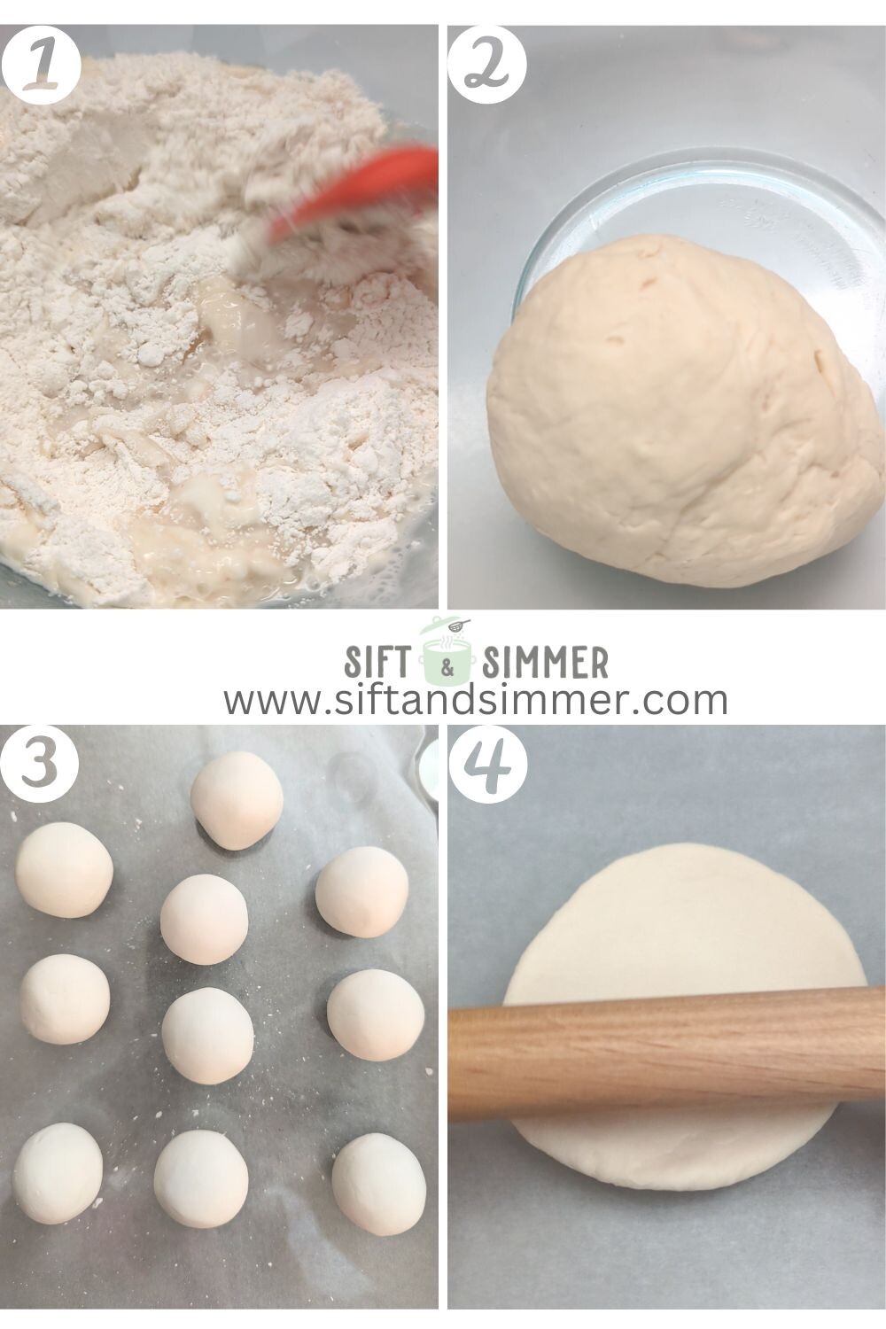 Step by step photos on how to make Chinese steamed bao buns, with number overlay.