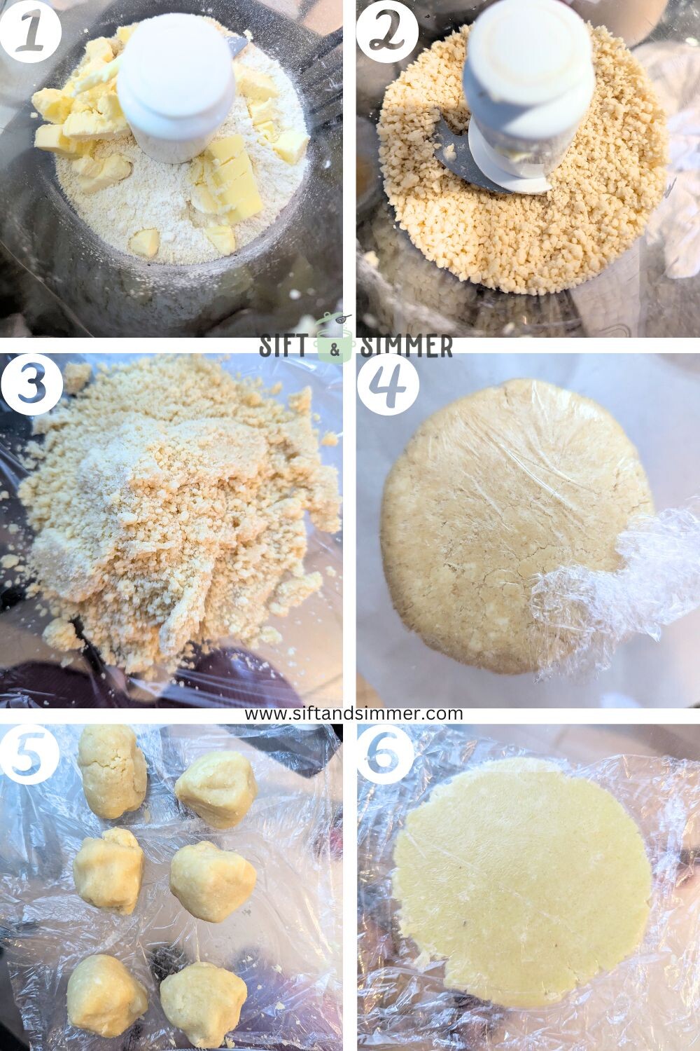 Step by step photos on how to make tart pastry, with number overlay.