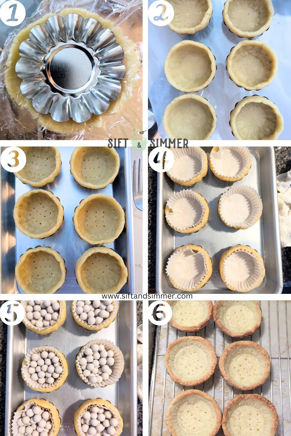 Step by step photos on how to make tart pastry, with number overlay.