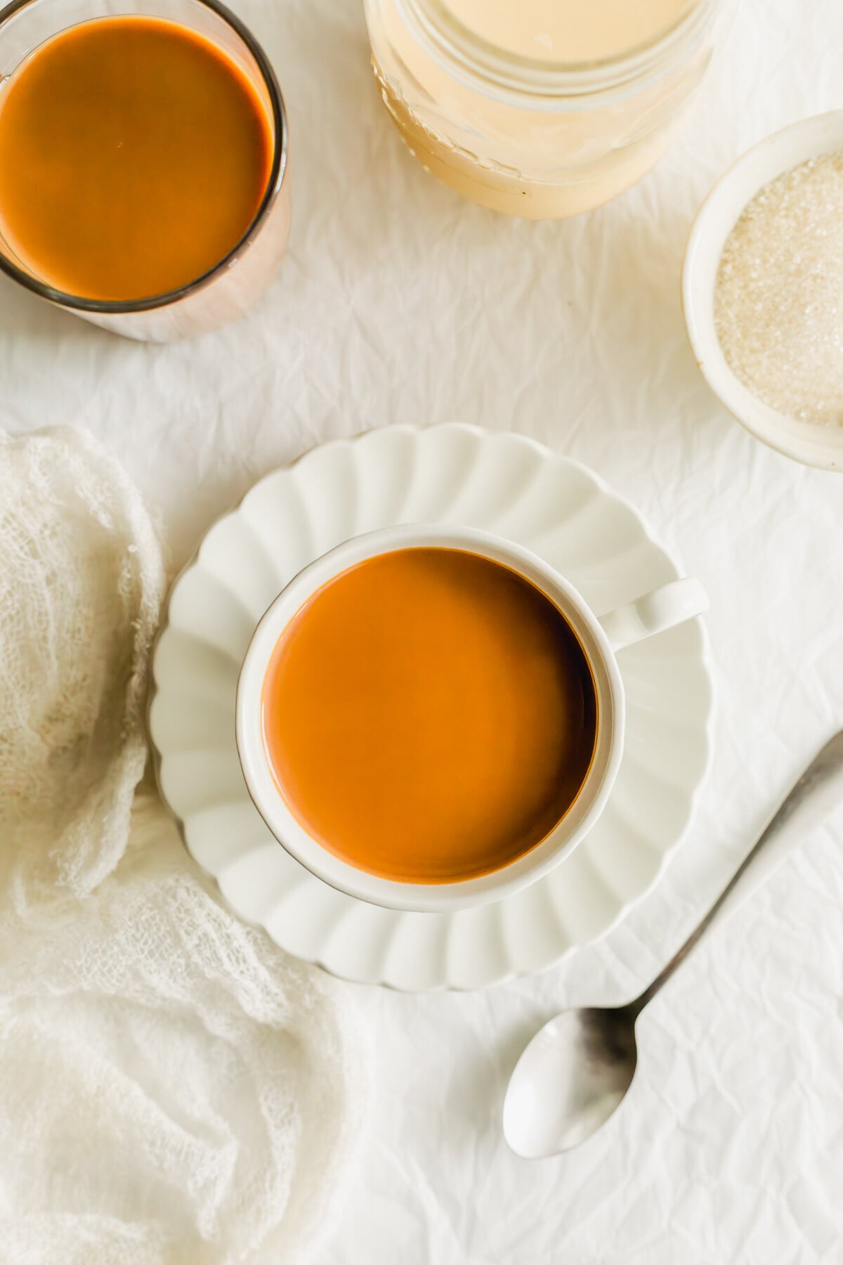 Hong Kong milk tea in a white tea cup.