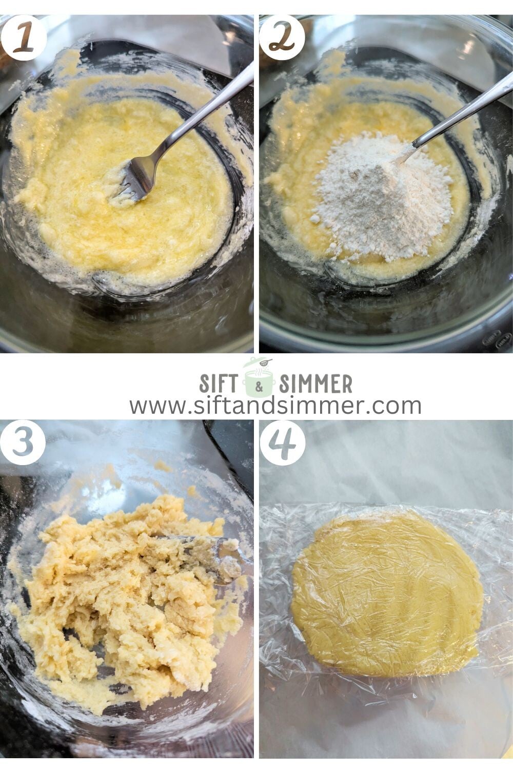 Step by step photos on how to make the cookie crust for baked tapioca, with number overlay.