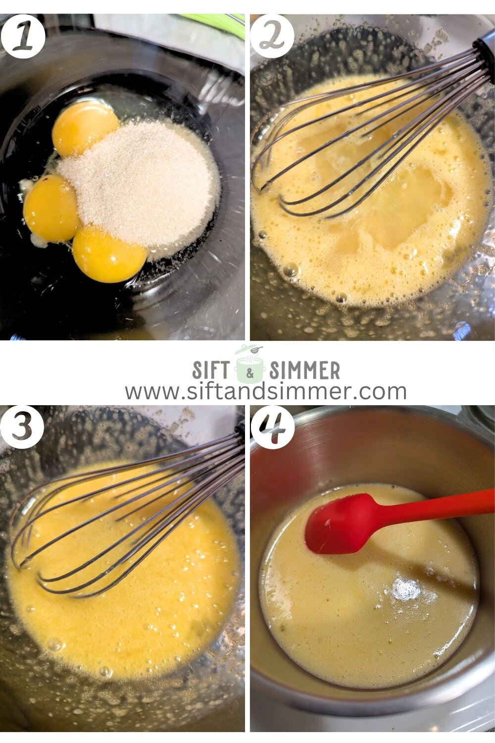Step by step photos on how to make yuzu curd, with number overlay.