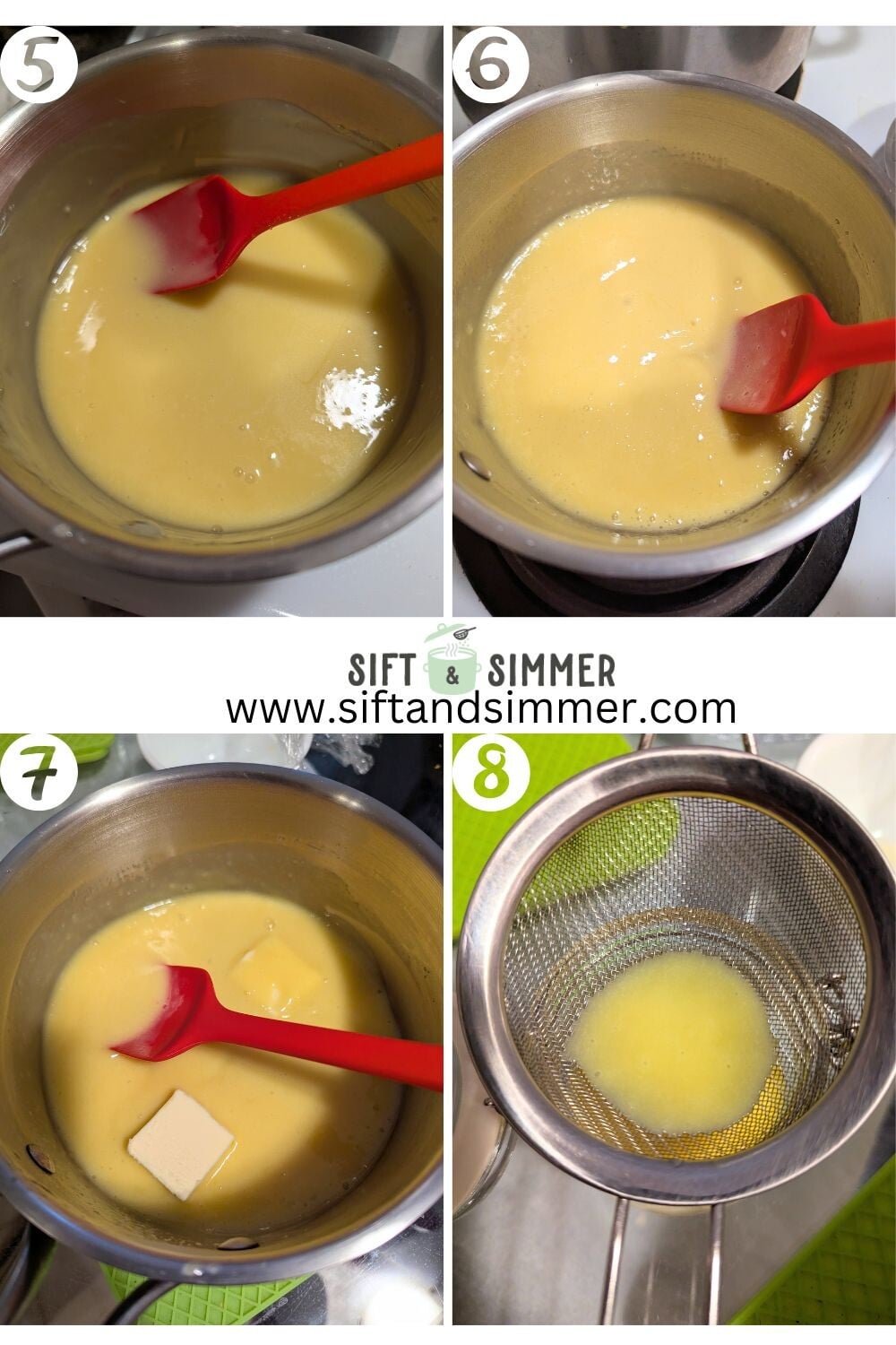 Step by step photos on how to make yuzu curd, with number overlay.